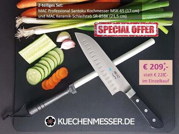 MAC Santoku Messer und MAC Schleifstab Set, günstiger als im Einzelkauf