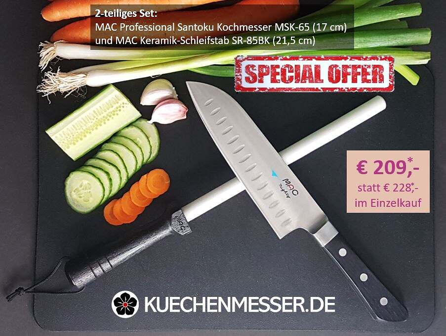 MAC Santoku Messer und MAC Schleifstab Set, günstiger als im Einzelkauf