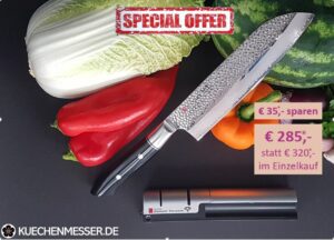 2tlg. Set, KASUMI HM Santoku Messer und KASUMI Diamantschärfer