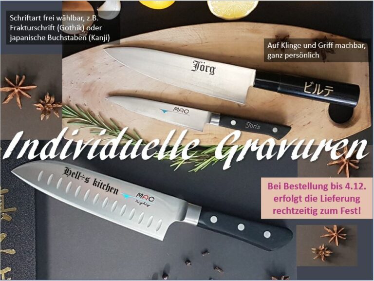 Messer Gravuren persönlich individuell besondere Schriftarten japanisch