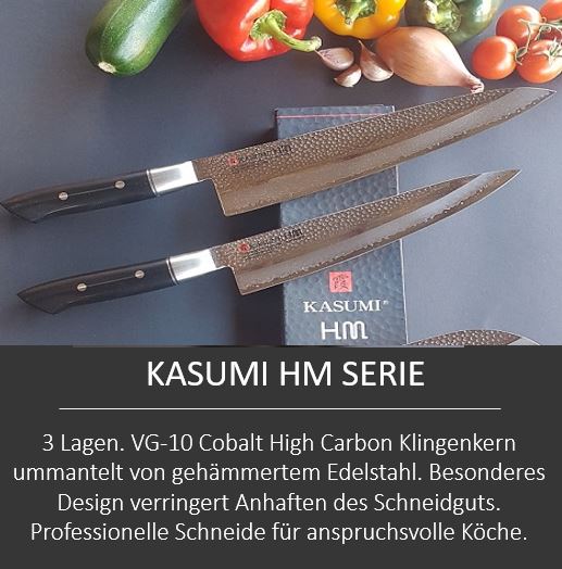 KASUMI HM Messer Serie aus Japan, Edelstahl der Klinge wird gehämmert, verringert Anhaften des Schneidguts, für Profis und Köche mit Anspruch