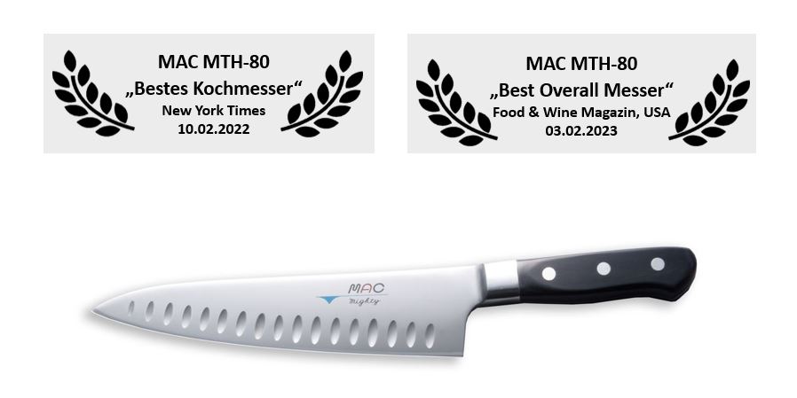 MAC Messer Auszeichnungen, MTH-80 MAC Professional Kochmesser, 20 cm wurde von der New York Times und dem Food &Wine Magazin USA ausgezeichnet