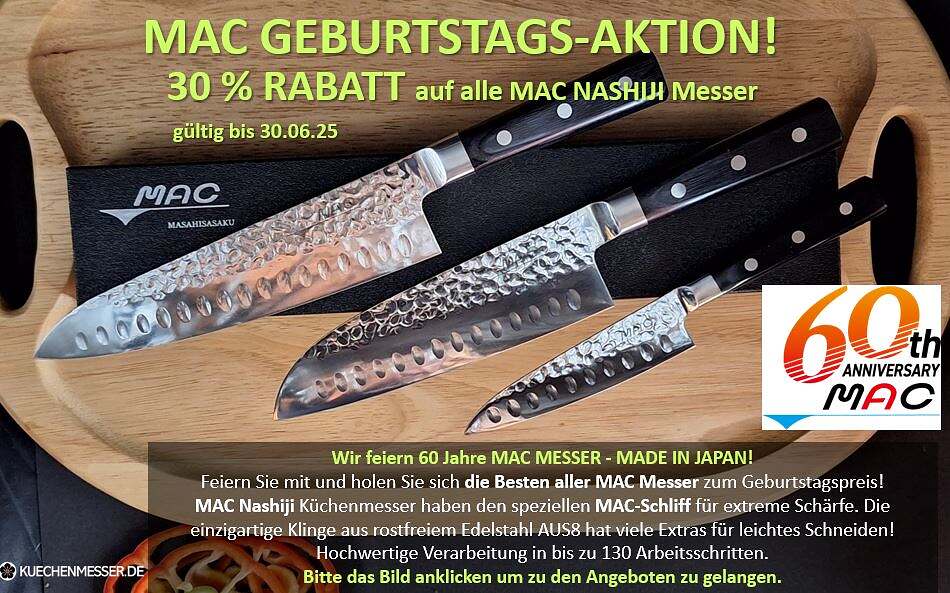 Mac Messer Aktion 30 % Rabatt MAC Nashiji Messer 60 Jahre Geburtstag MAC