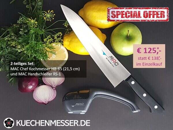 MAC Chef Kochmesser HB-85 und MAC Handschleifer RS-1 zum günstigen Setpreis