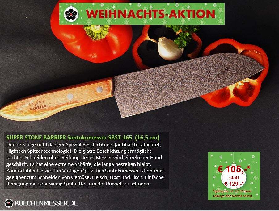 Santoku Messer Super Stone Barrier Japan 16,5 cm Weihnachtsangebot