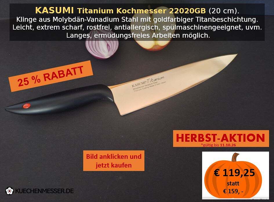 kasumi titanium kochmesser goldfarbige klinge 20 cm japan herbstaktion 2026